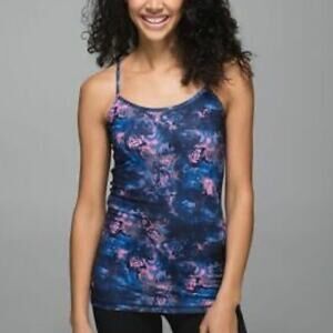 Lululemon Power Y Tank Moody Mirage Bark Berry Deep Navy Blue Size 2 XS Yoga